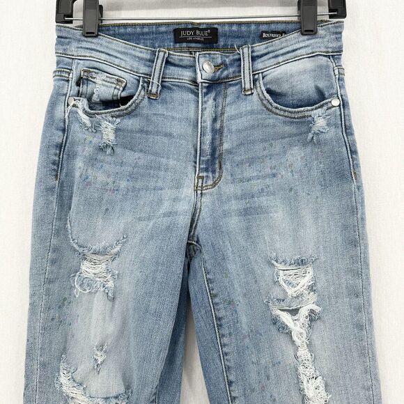 Judy Blue Jeans Womens 3 26 Boyfriend Blue Denim Rainbow Paint Splatter Distress - Picture 3 of 13